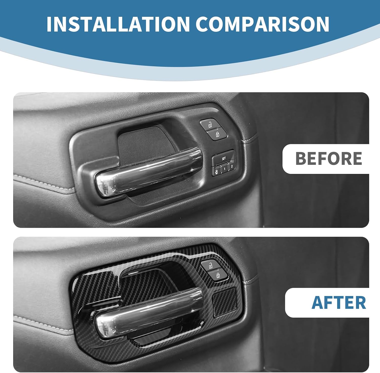 for Silverado Front Door Inner Door Handle Bowl Cover Trim for Chevy Silverado GMC Sierra 2019-2022 Carbon Fiber Interior Accessories 2pcs