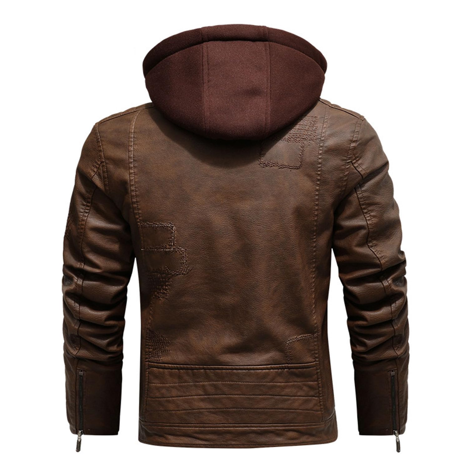 Herren Abnehmbare Kapuze Lederjacke Slim Vintage Motorrad Biker Jacke Casual Coat Outwear
