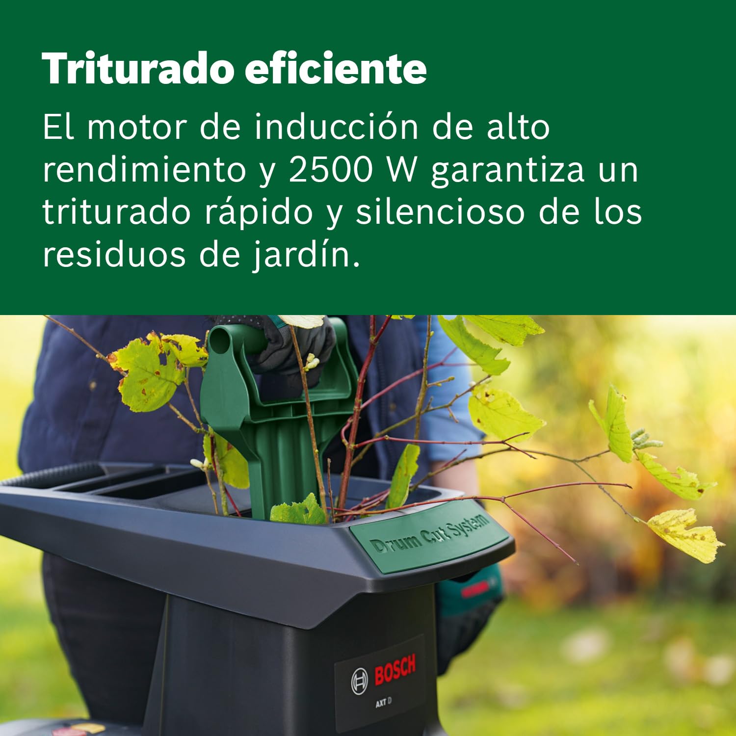 Bosch desmenuzadora silenciosa de jardín AXT 25 D (2500 W; apta para madera y zarzas duras; caja de recogida integrada de 53 L)