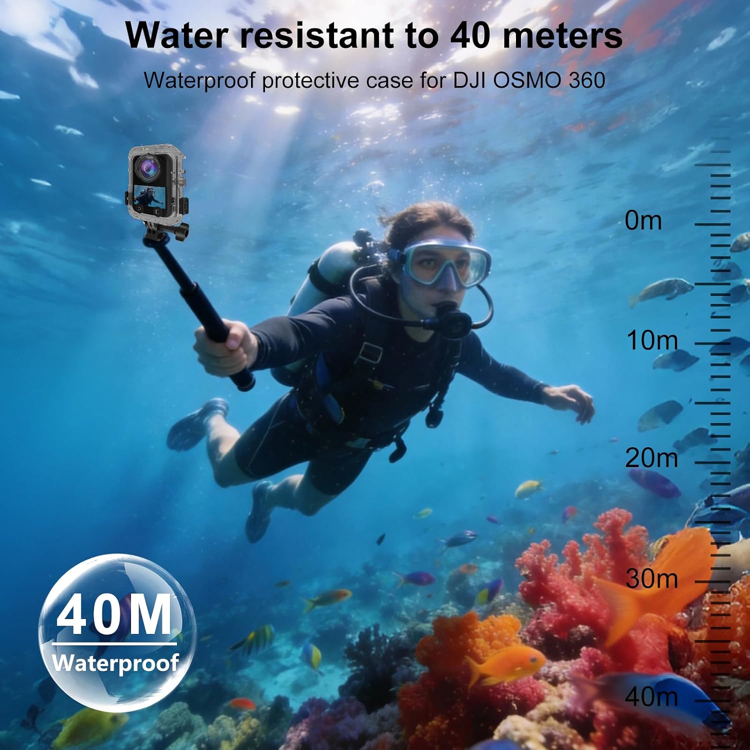Osmo 360 Waterproof Case, 40m/131FT Underwater Housing with 97% High Transmittance AR Coating Anti-Fog Scratch-Resistant for DJI Osmo 360 Protective Cover Diving Surfing Swimming Skiing