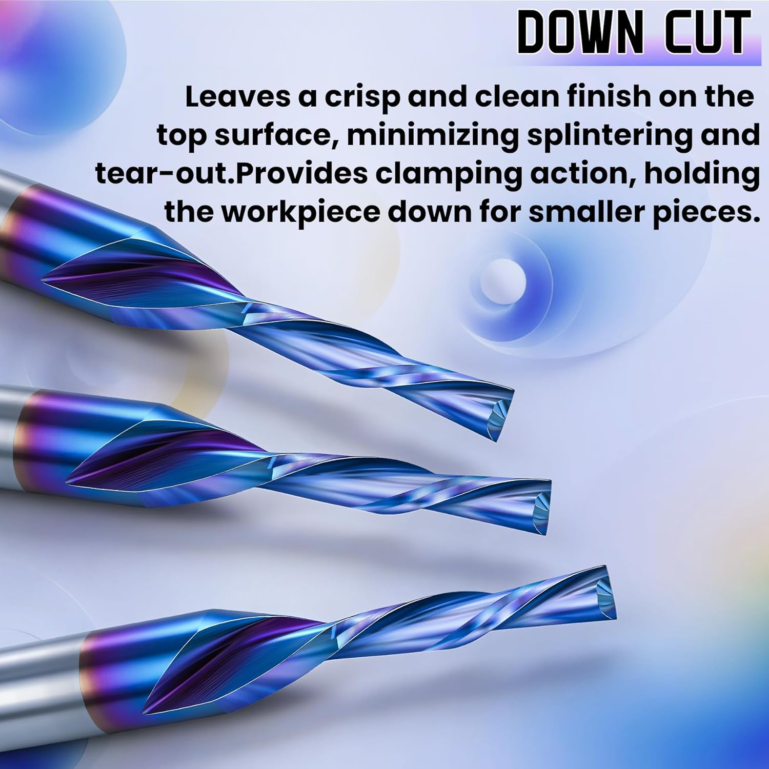 HQMaster Downcut Bit 1/8" Shank Down Cut Spiral CNC Router Bits End Mill Tungsten Carbide Milling Cutter Set 10 Pack (1/16”)