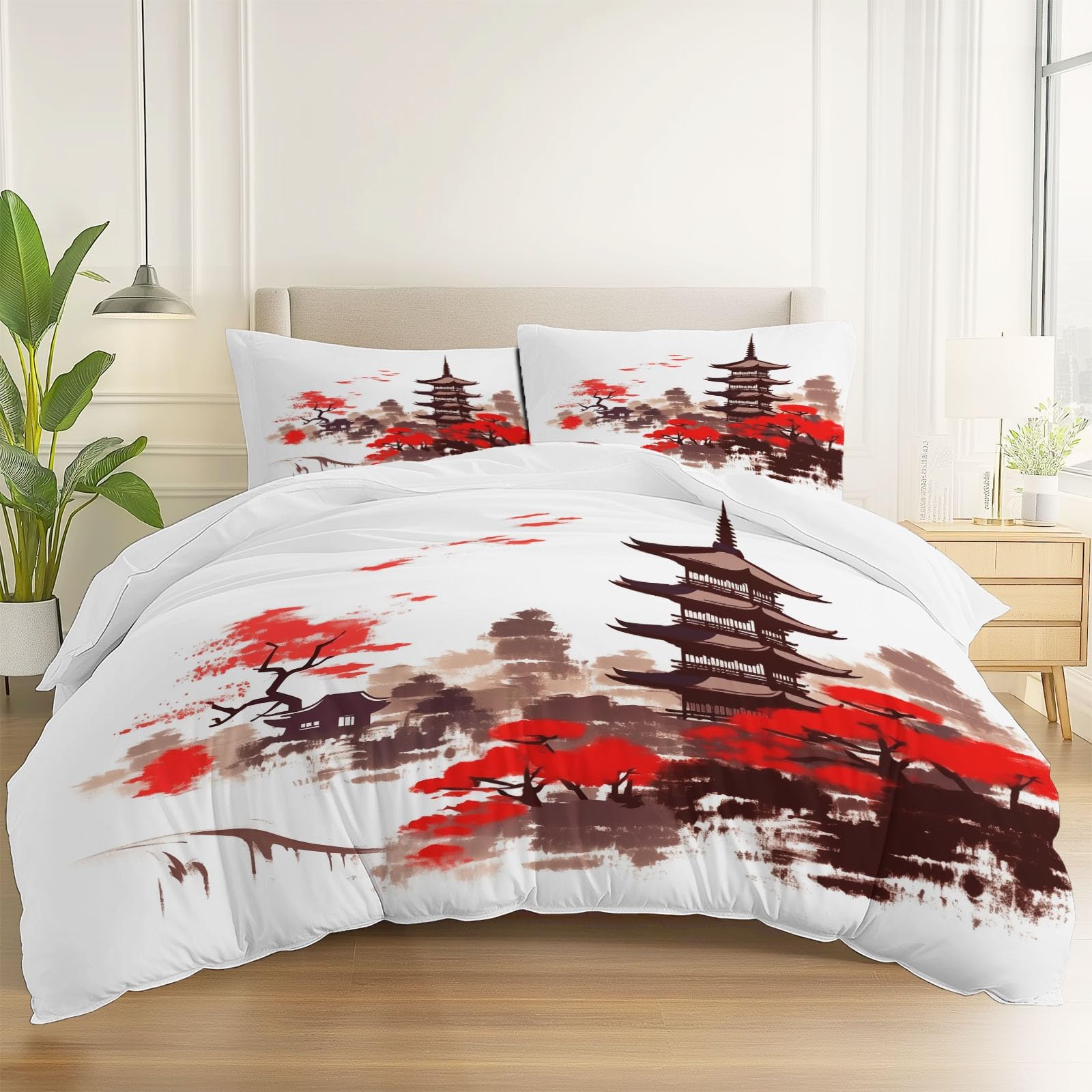 Zestaw pościeli, orientalna wieża stylowa, elementy kwiatowe, miękki nadruk, szczotkowana mikrofibra, poszewka na kołdrę z poszewkami na poduszki 260 x 220 cm, prezenty dla mamy, dekoracja sypialni