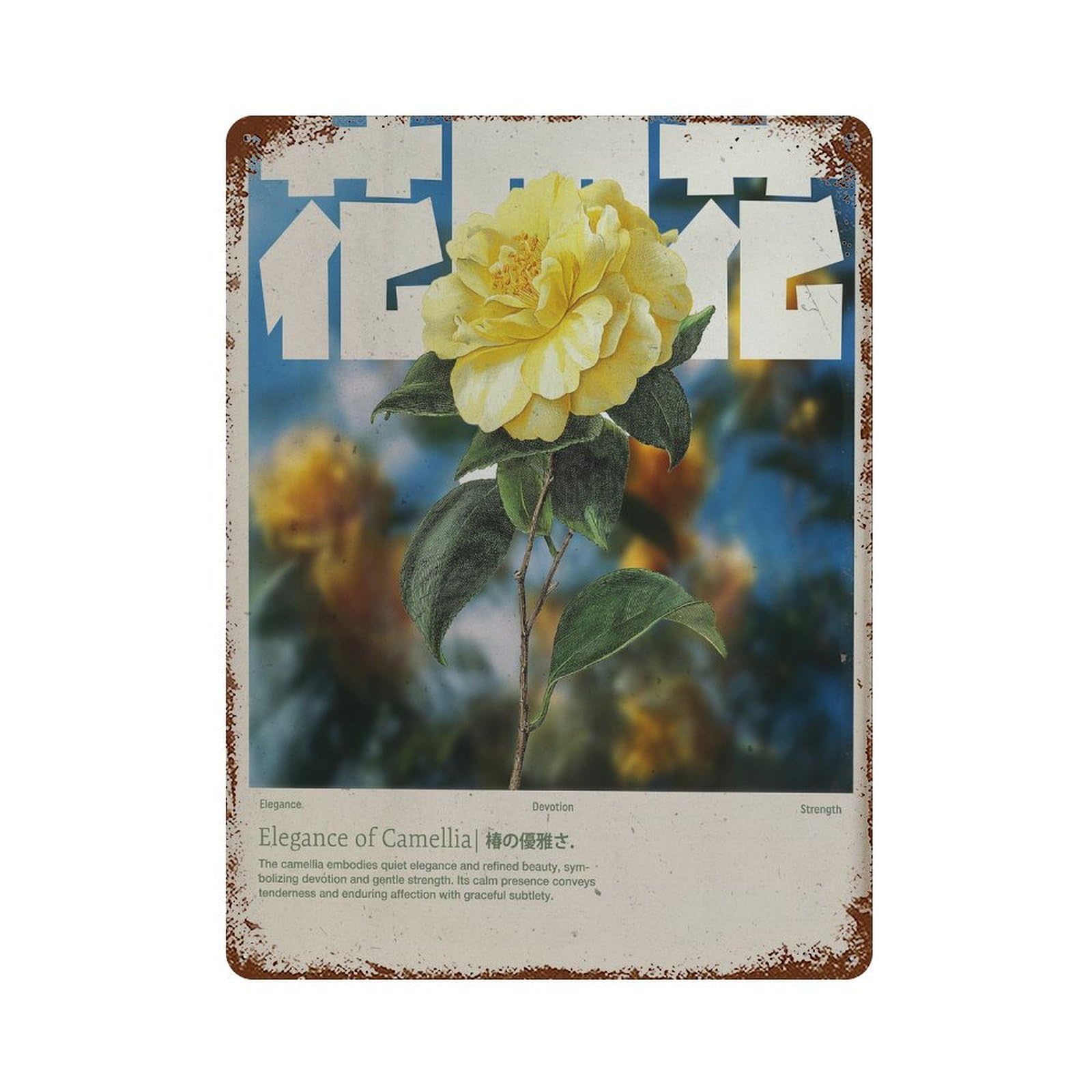 xiaoxiaoshen Yellow Camellia Flower. Y2k Indie Wall Decor Art Metal Tin Poster Modern Home Decor Art Home Bar Shop Decorations Vintage Sign 40x30cm