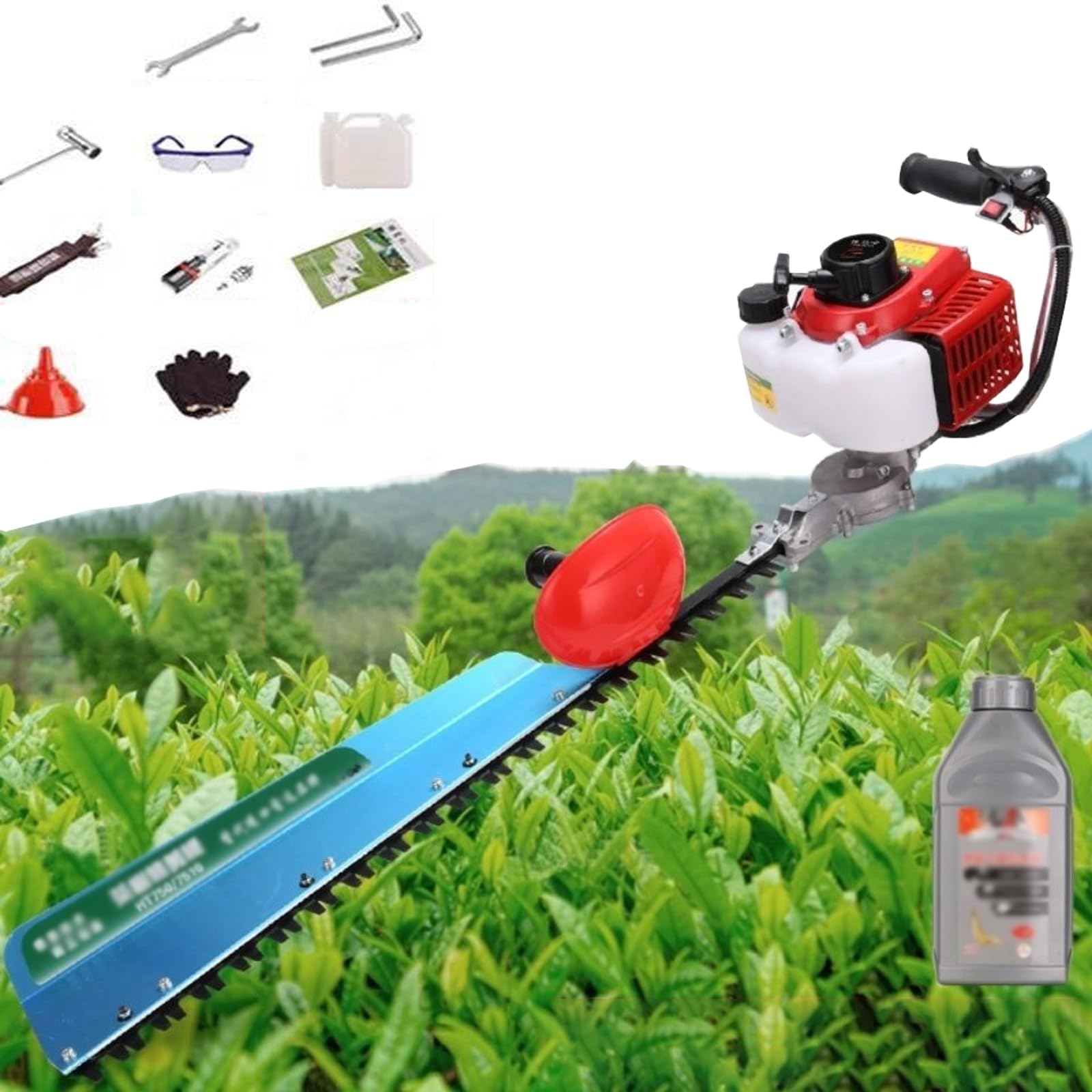 Taille-haie à essence avec manche longue portée et coupe-herbe thermique
