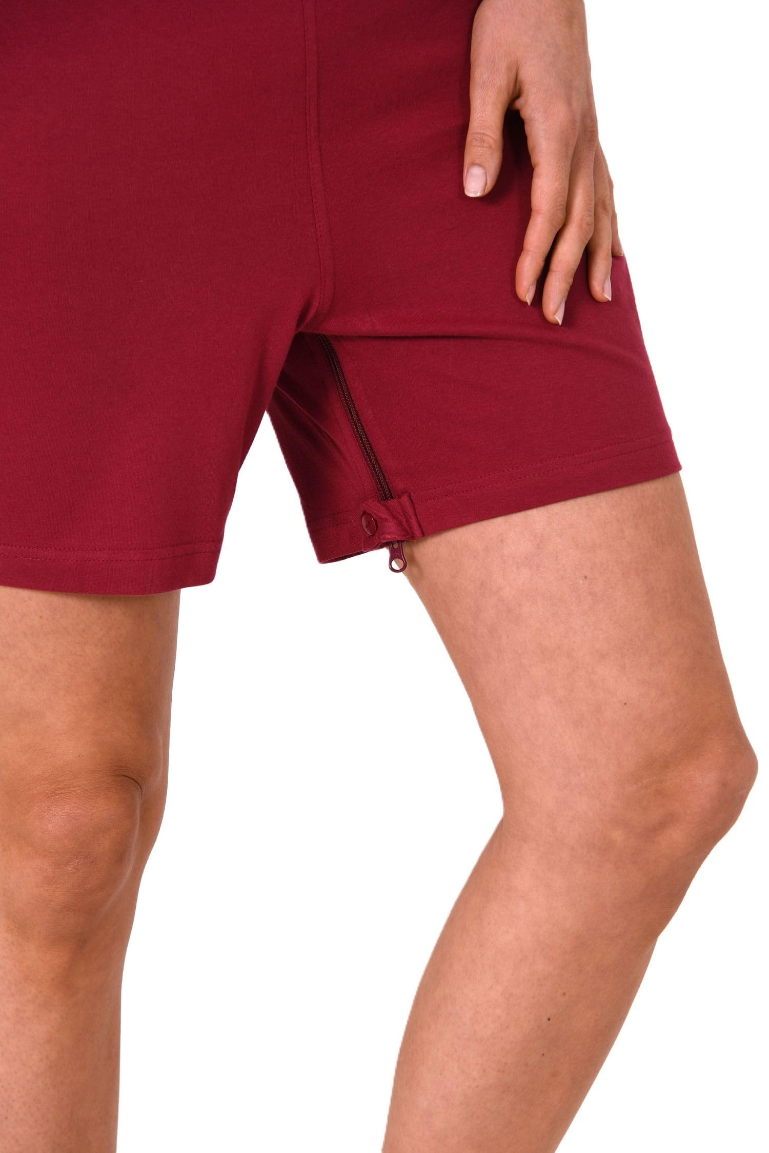 Normann Care Combinaison de soin pour femme, à manches courtes, pyjama une pièce avec fermeture éclair dans le dos et les jambes