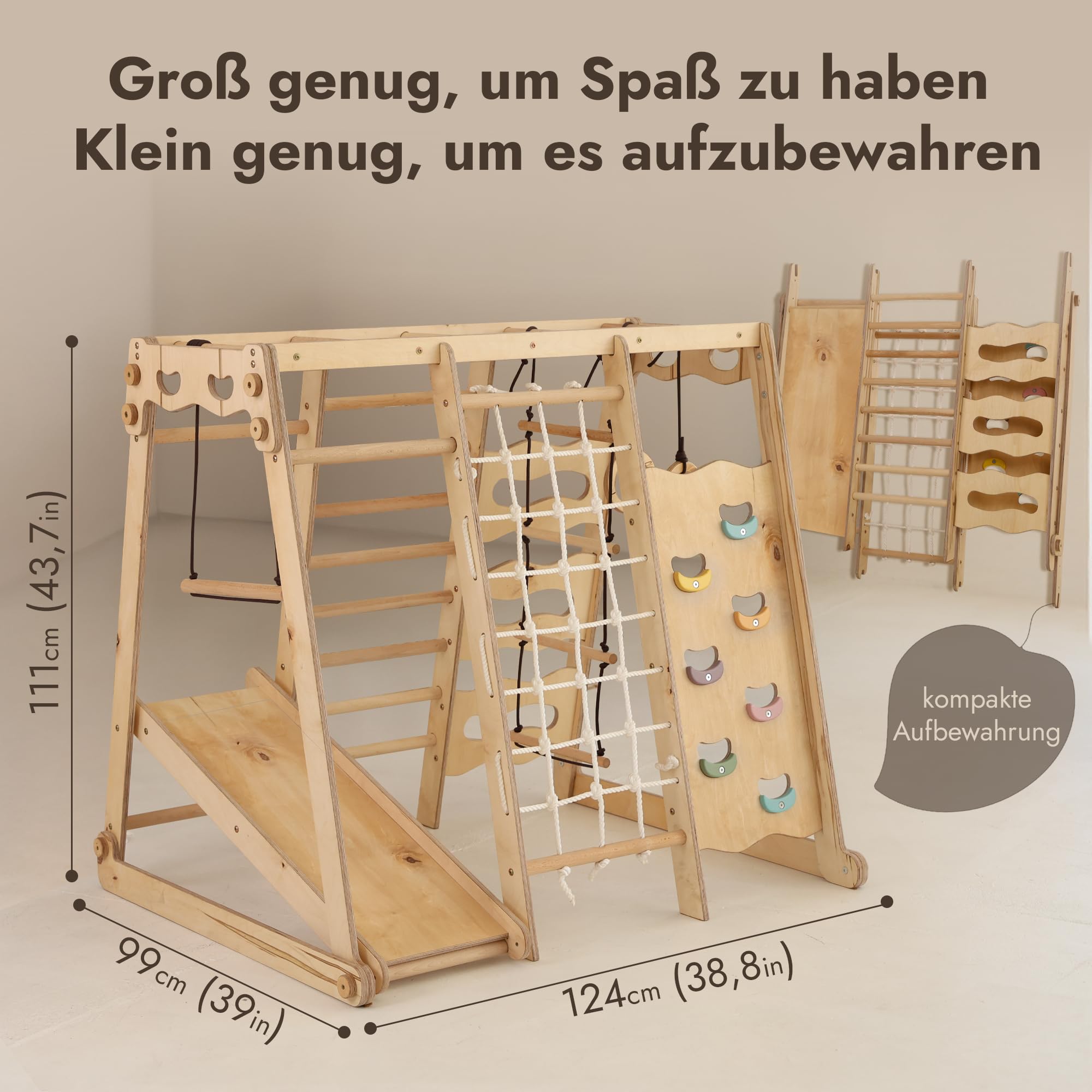 Goodevas Juego de escalada 9 en 1 para interiores para niños, juego de escalada Montessori con tobogán, columpio, pared de escalada, triángulo de escalada – parque de juegos para dormitorio infantil