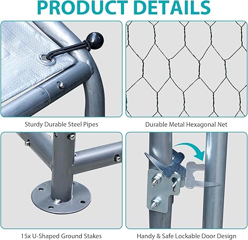 Miniatura 4 de ZENY Gallinero de metal grande, para aves de corral con cubierta de techo impermeable, jaula para exteriores, gallinero para patio