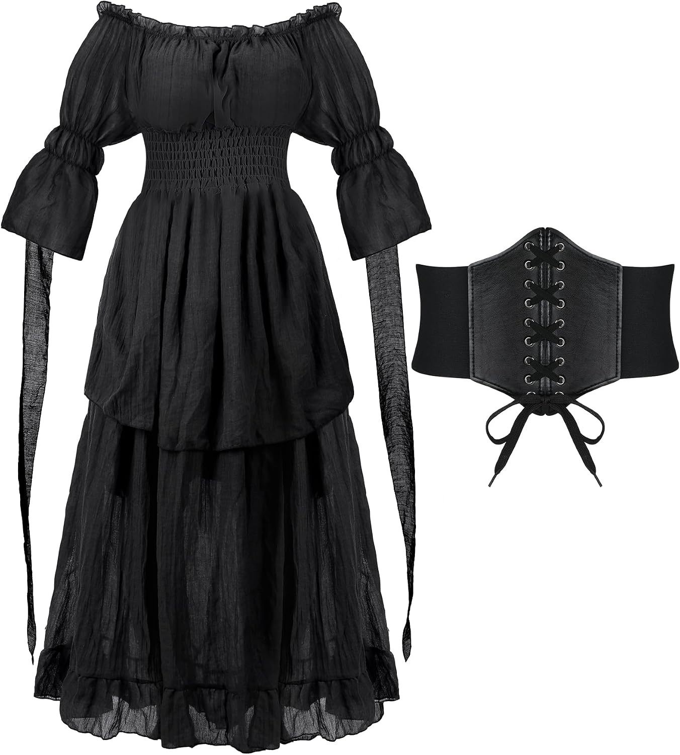 Mepase Medieval Renaissance Dress Women with Lace up Corset Belts Halloween Gothic Witch Dress Victorian Costume