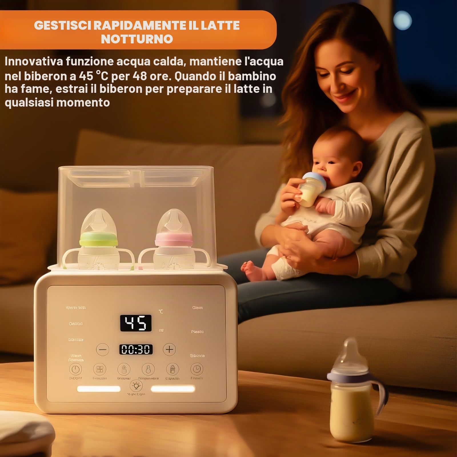 Scaldabiberon per bambini, sterilizzatore 8 in 1, per bottiglie, riscaldamento rapido per latte materno e formula, sterilizzazione a vapore, 3-7 minuti, senza BPA