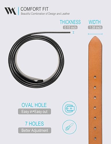 Miniatura 4 de WOLFANT Cinturón de cuero reversible dos en uno, cinturón casual 100% italiano de grano completo de cuero sólido