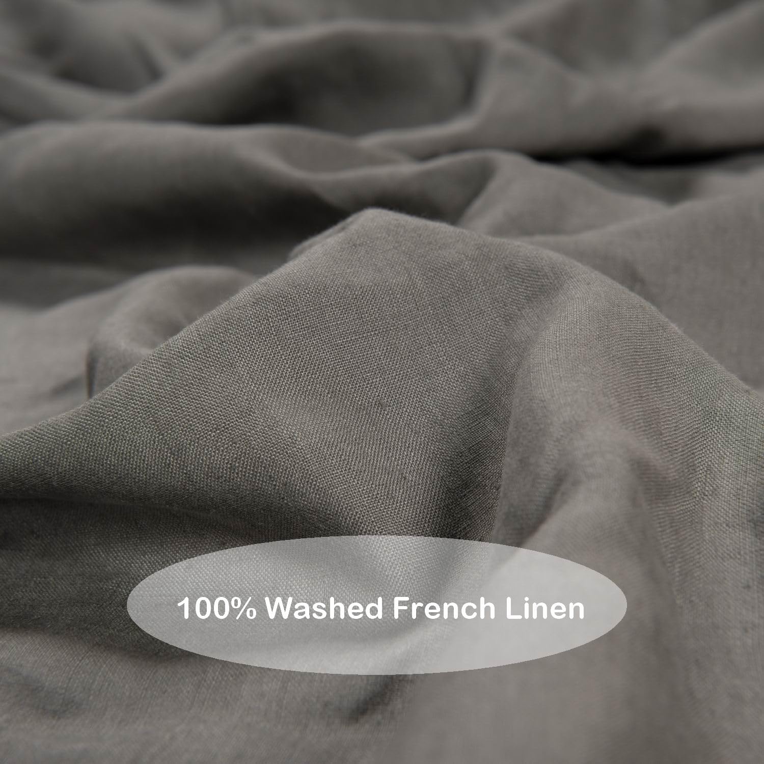 meadow park 100% Washed French Linen Sheet Set-Queen Size-Charcoal Linen-4 Pieces (1 Flat Sheet, 1 Fitted Sheet & 2 Pillowcases), 16" Deep Pocket, Breathable,Ultra Soft and Durable