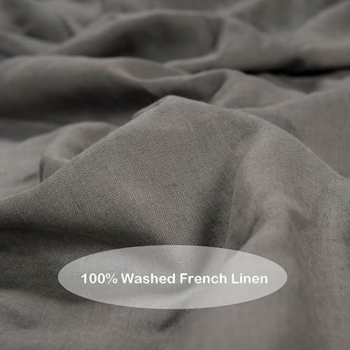 Miniatura 8 de Juego de sábanas de lino francés 100% lavado, tamaño King, lino natural, 4 piezas (1 sábana encimera, 1 sábana bajera y 2 fundas de almohada),
