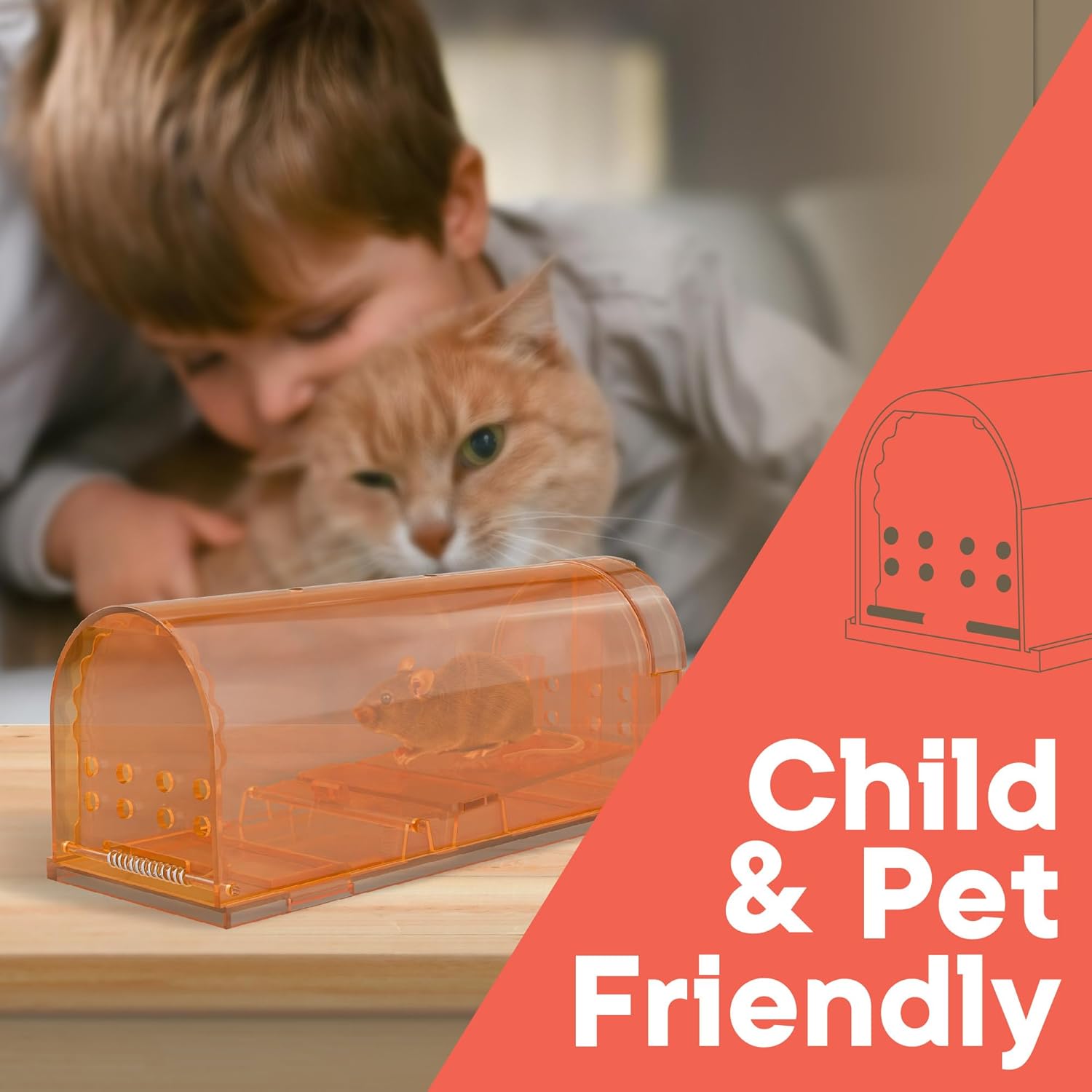 Campior Humane Mouse Trap Pack of 6, Live Mouse Traps Catch and Release for Indoors & Outdoors, Pet & Child Safe, 7.87" Reusable Plastic Mouse Cage with Spring Door, Cleaning Brush Included, Brown