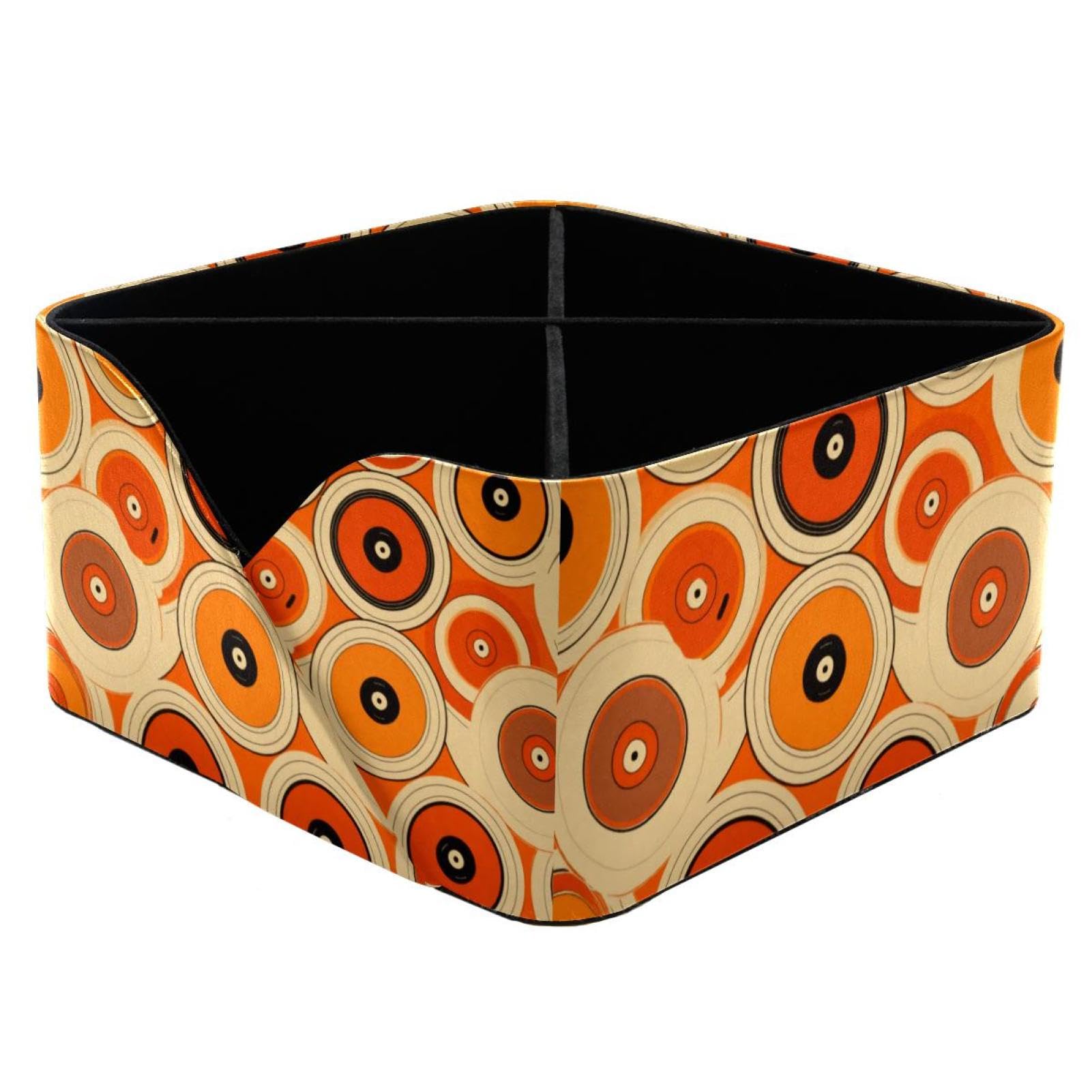 Porte-stylo rectangulaire au motif disques orange original pour rangement de papeterie stable