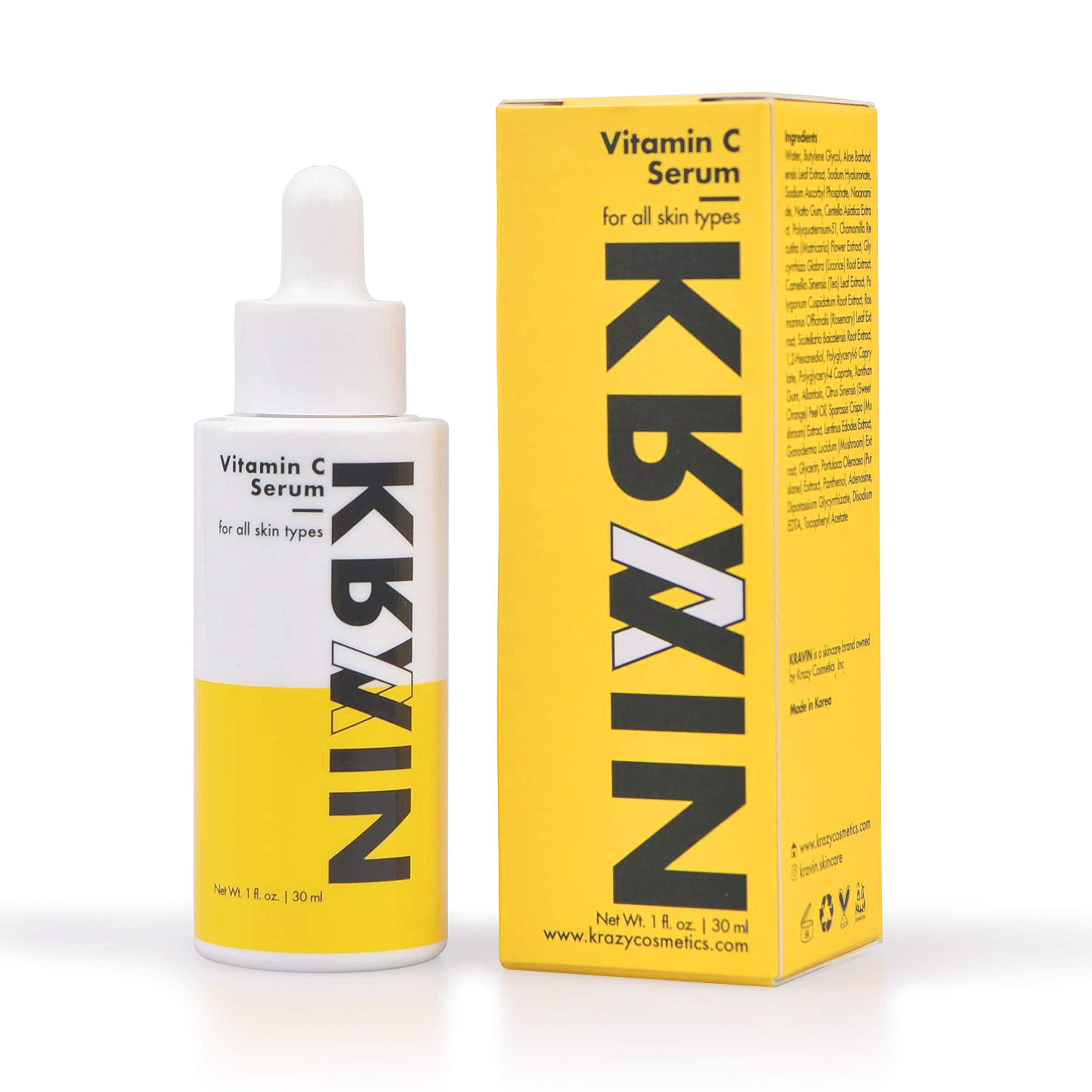 KRAVIN Vitamin C Serum with Sodium Ascorbyl Phosphate, Niacinamide, Natto Gum, 1 fl oz
