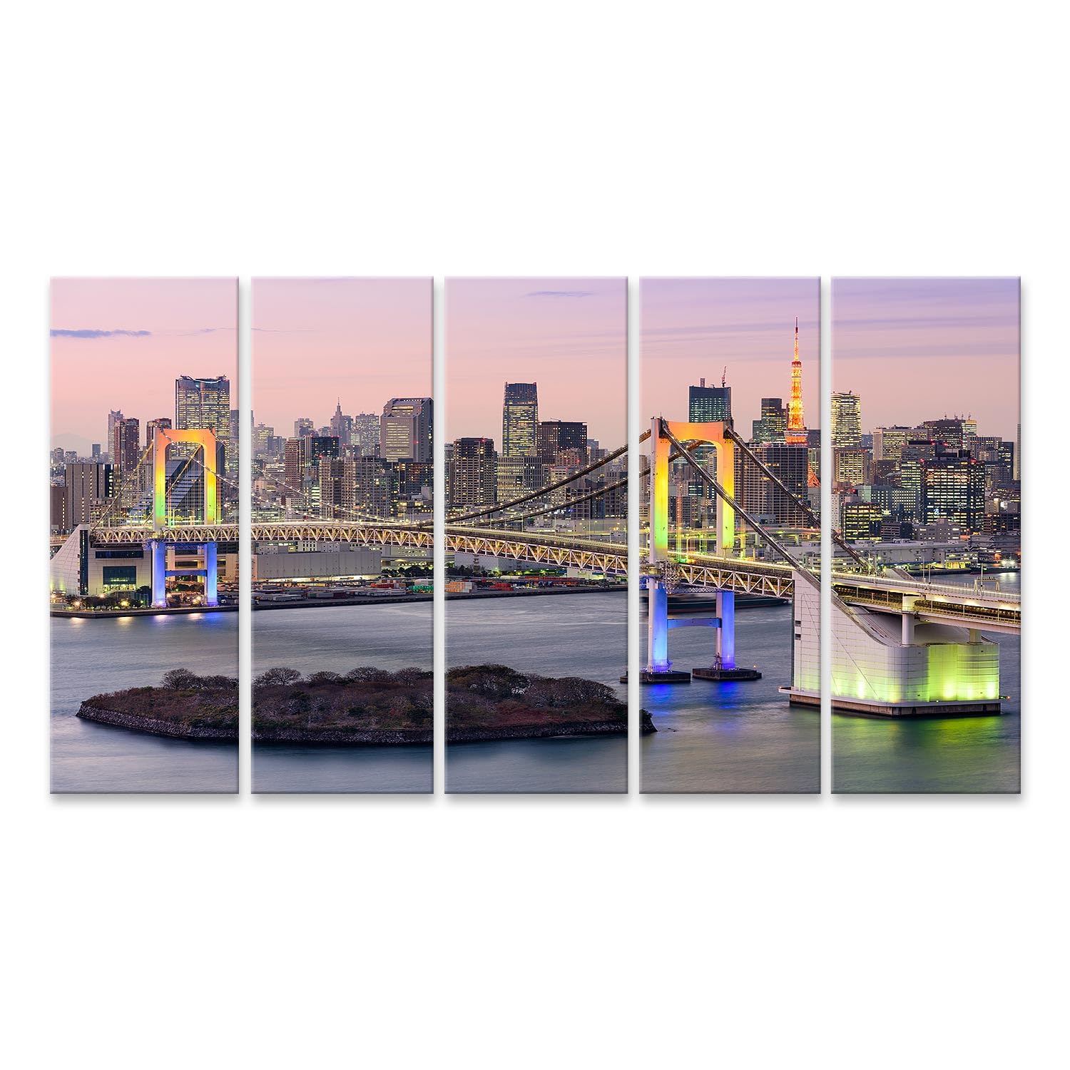 islandburner Imagen Prime sobre lienzo Puente colorido y silueta de la ciudad atardecer vista imágenes murales carteles
