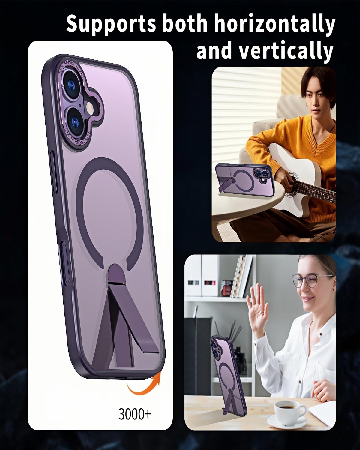 Funda Magnética Para IPhone 17 Con Soporte 3D Y Compatibilidad MagSafe – Carcasa Ultradelgada, Resistente A Golpes Y Caídas, Con Protección Para Cámara (Violeta)