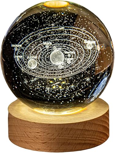 Bylesary Luz nocturna de planeta pequeño de 2.36 pulgadas, luna 3D, planeta globo, galaxia, noche, bola de cristal, decoración, adornos de base de