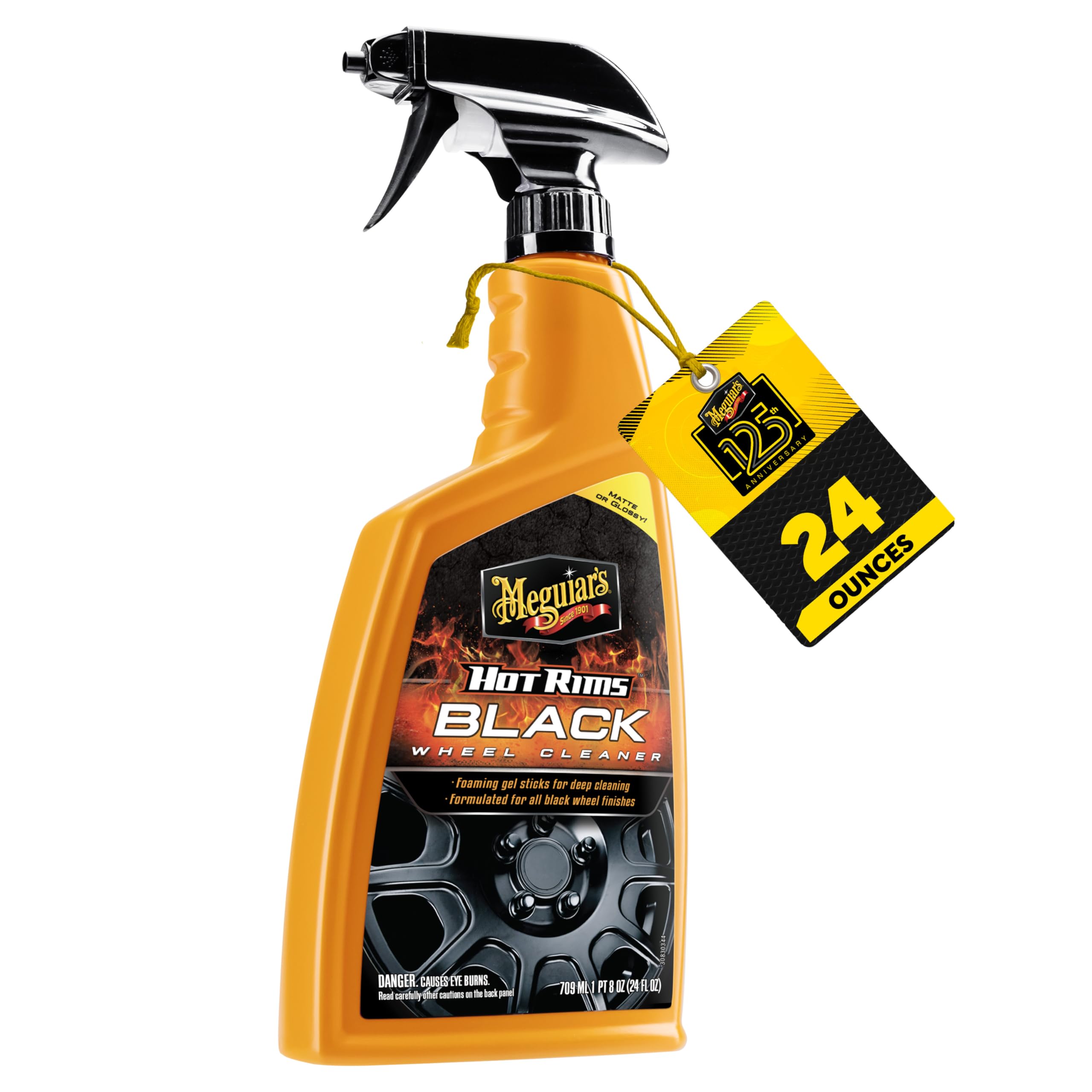 Meguiar's Hot Rims Black Wheel Cleaner, Deep Foaming Gel Specially Formulated to Effectively Clean Matte, Gloss, Satin, and Chrome Black Wheels, 24 Oz Spray Bottle