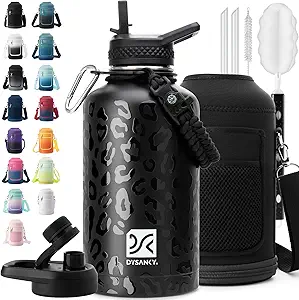 Insulated Water Bottle | Thickened Stainless Steel Vacuum Metal | Portable Sports Half Gallon Large Water Jug for Gym and Hiking with Straw, Carrier Bag, Handle Strap | BPA-Free 64 oz