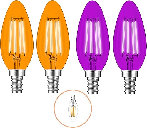 Paquete de 4 bombillas LED de filamento E12 para Halloween, 4 W, equivalente a 40 W, base de candelabro E12, decoración LED vintage, bombillas