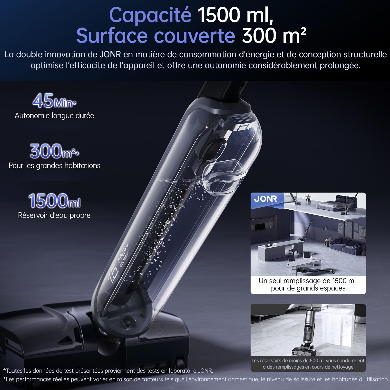 JONR Aspirateur Eau et poussière 20 000 Pa H2, Design innovant sans Odeur, réservoir d'eau Extra Large de 1500 ML avec Plat à 180° (Puissance d'aspiration et Puissance d'eau Non réduites). (S)