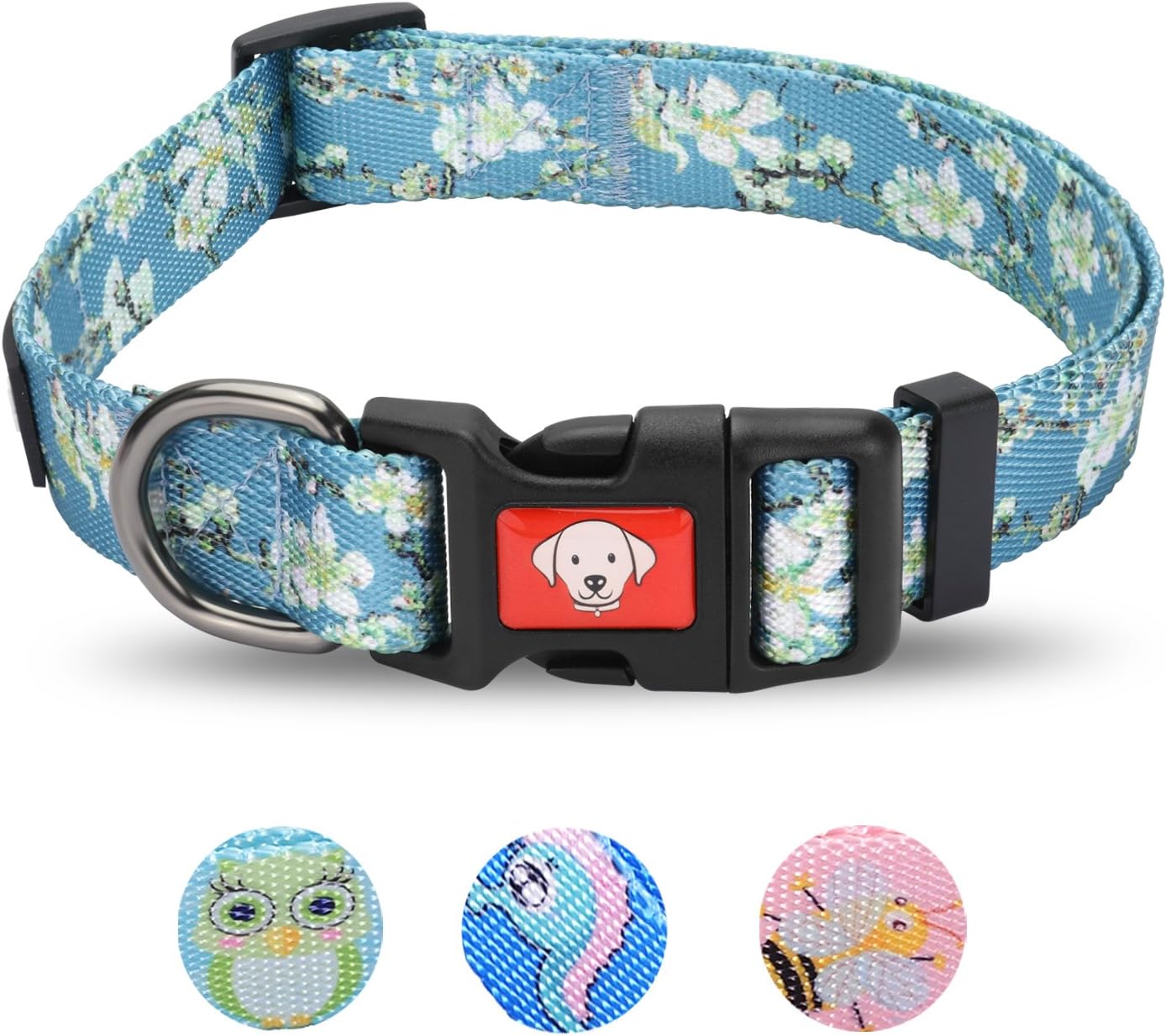 Losong Martingale Dog Collars with Square & American Flag Pattern, Fashion Safety Adjustable Shiny Polyester Collar with Metal D Ring for Small/Medium/Larger Dogs