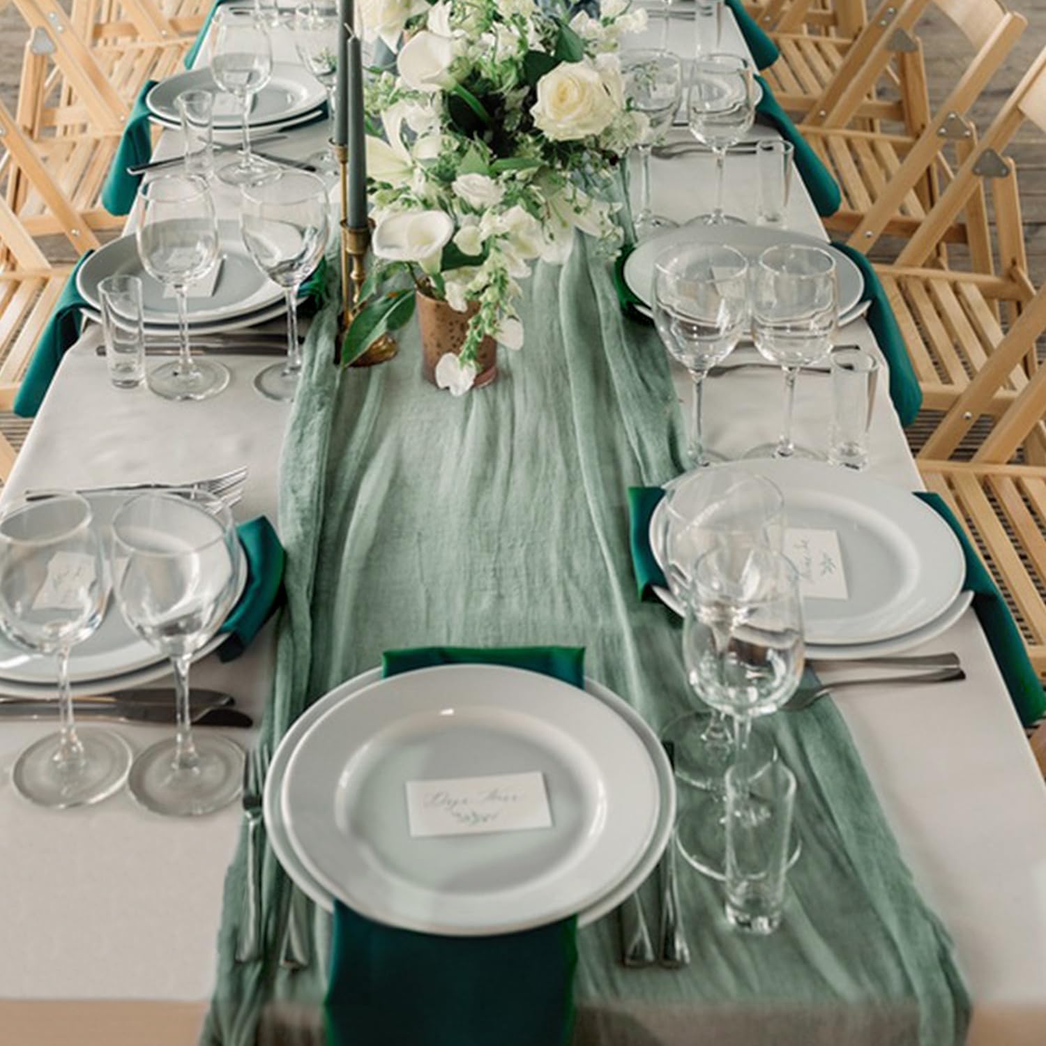 12 Pack Cheesecloth Table Runner, Runner Gauze Boho Wedding Decor Romantic Table Runner for Wedding Birthday Party(35" x 118") (Sage Green)