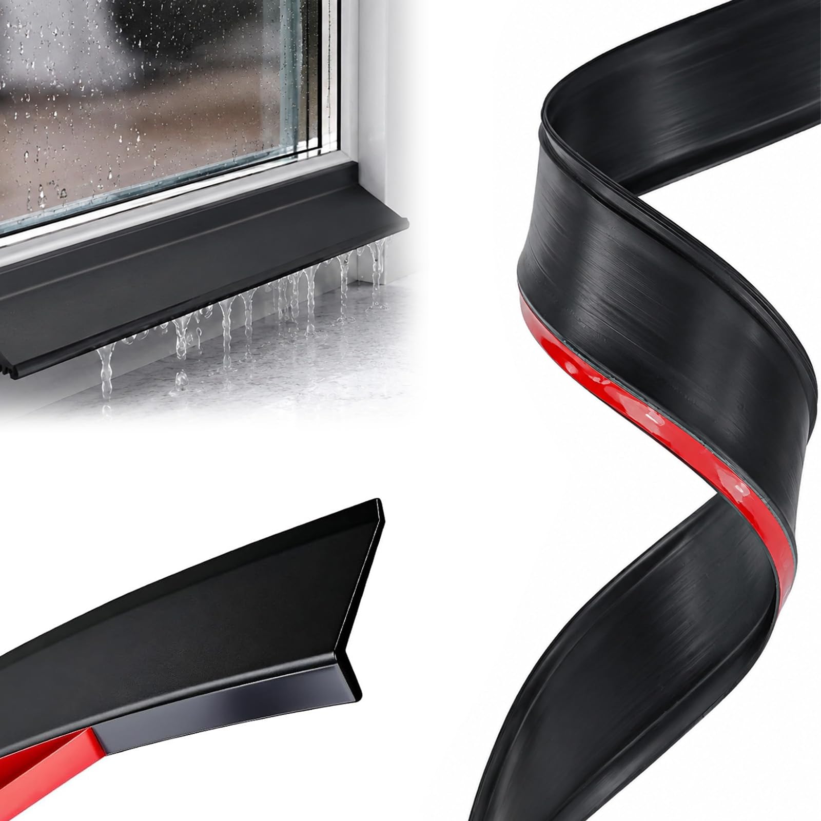 Window Weather Bar,Door Rain Deflectors, Self Adhesive Rubber Rain Deflector Universal Weather Stripping for Sliding, Casement Windows, Doors, Cars and Trucks(Black,2M)
