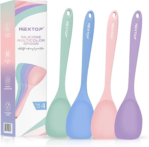 NEXTOP Juego de 4 espátulas de silicona multiusos sin costuras para mezclar y cocinar, utensilios de cocina flexibles resistentes al calor