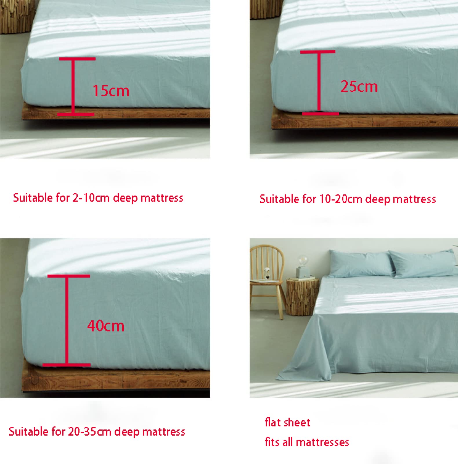 Matratze mit Gummiband, einfarbig, gewaschene Baumwolle, tiefe Taschen-Bettwäsche, kariert, Matratzenauflage für Schlafzimmer, Gästezimmer, kariert, rot, 150 x 190 cm + 25 cm