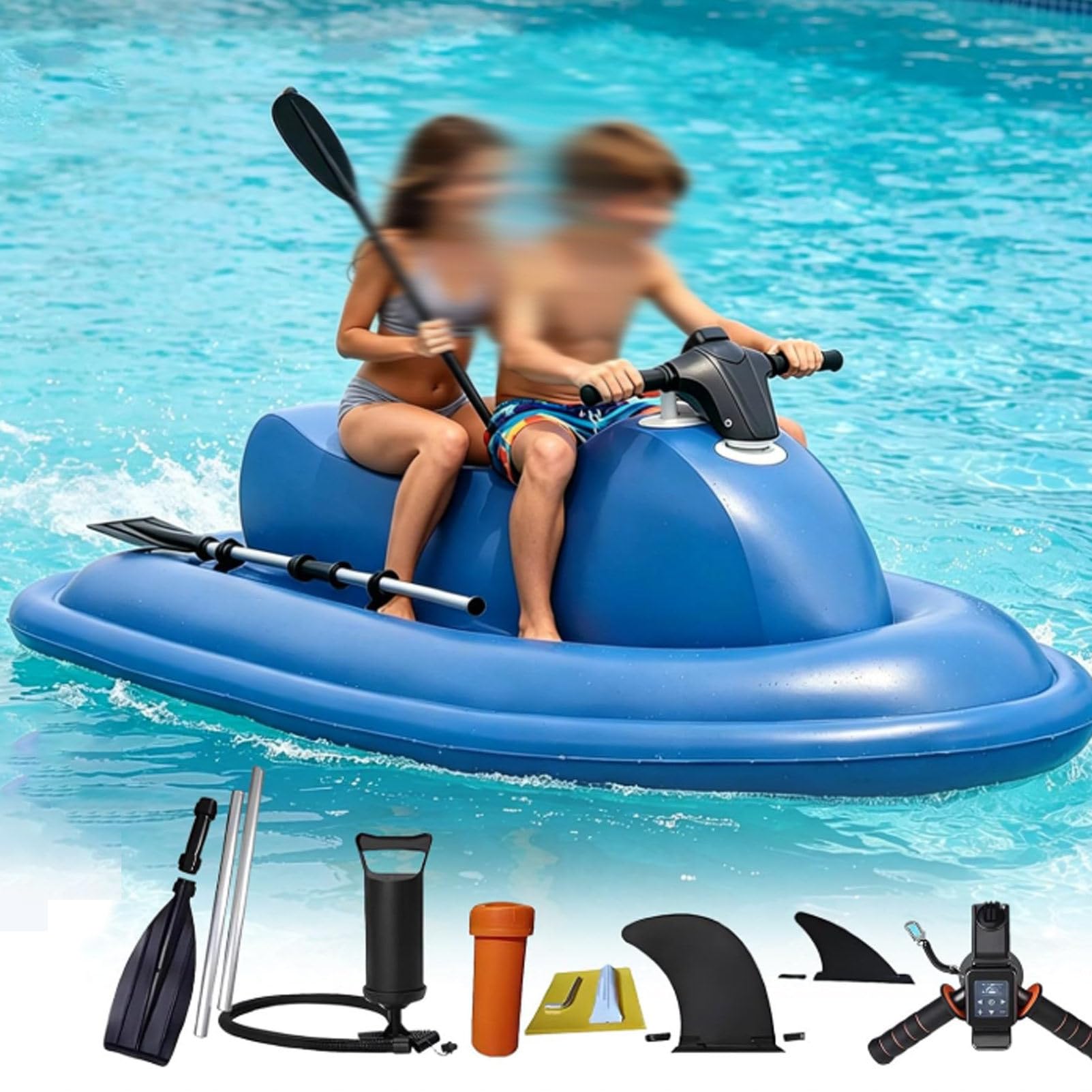 Oiyekntd Inflatable Boat Jet Ski with Motor, Electric Underwater Scooter, 500/700W Power, 3-9km/H Speed, 40-130 Runtime, Easy Ride Jet Boat for Adults, Pool, Lake & Ocean Fun 500W16A