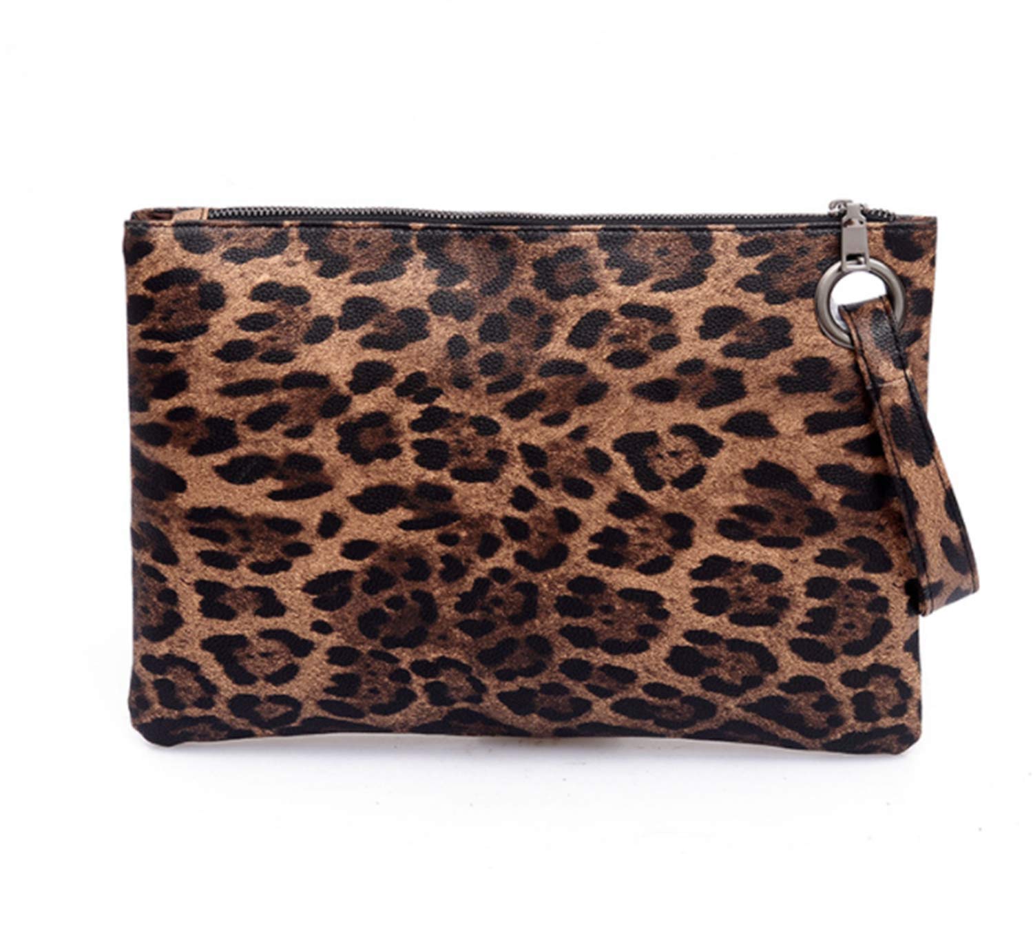 TskybagOversized Clutch Bag Purse, Womens Large Pu leather Evening Wristlet Handbag (Brown Leopard)