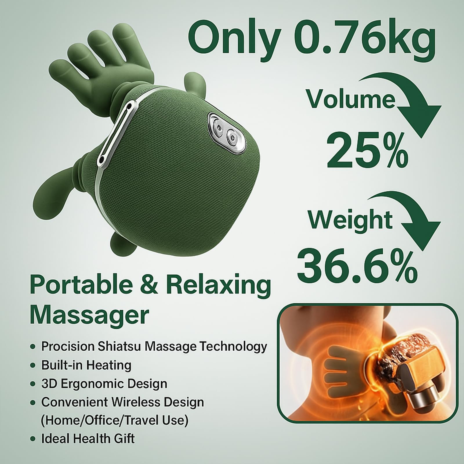 N7 Master massager demonstrating palm heat compress with 42°C and 45°C settings