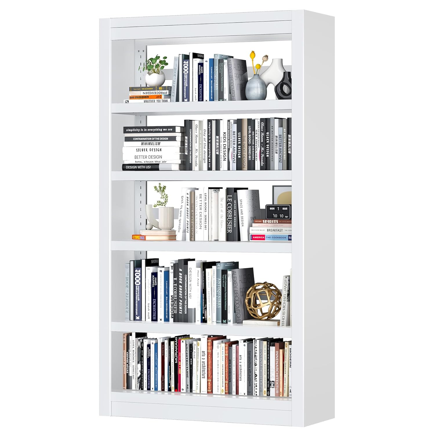 Bookshelf 6-Tier Adjustable Steel Book Shelf 61 H Heavy Duty Metal Bookcase for Home Office Garage White Shelf