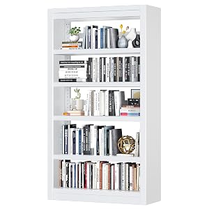 Bookshelf 6-Tier Adjustable Steel Book Shelf 61 H Heavy Duty Metal Bookcase for Home Office Garage White Shelf
