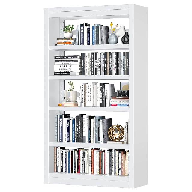 Bookshelf 6-Tier Adjustable Steel Book Shelf 61 H Heavy Duty Metal Bookcase for Home Office Garage White Shelf