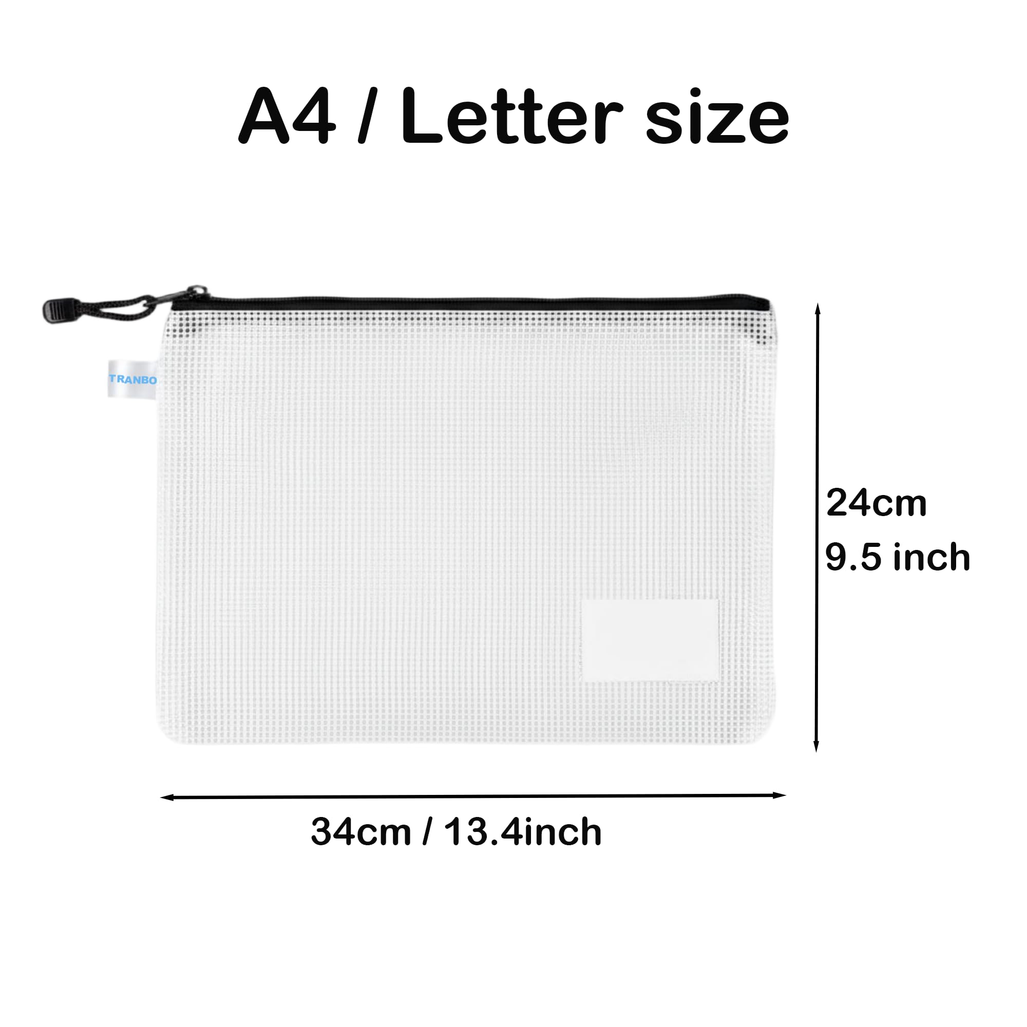 10 Pcs A4 Wallets Mesh Zipper Pouch with Label Pocket, TRANBO Plastic Zip-Lock File Folder Bags for School Home Office Storage, Travel Document, Luggage Items Organizer - 34 24 cm - Image 2
