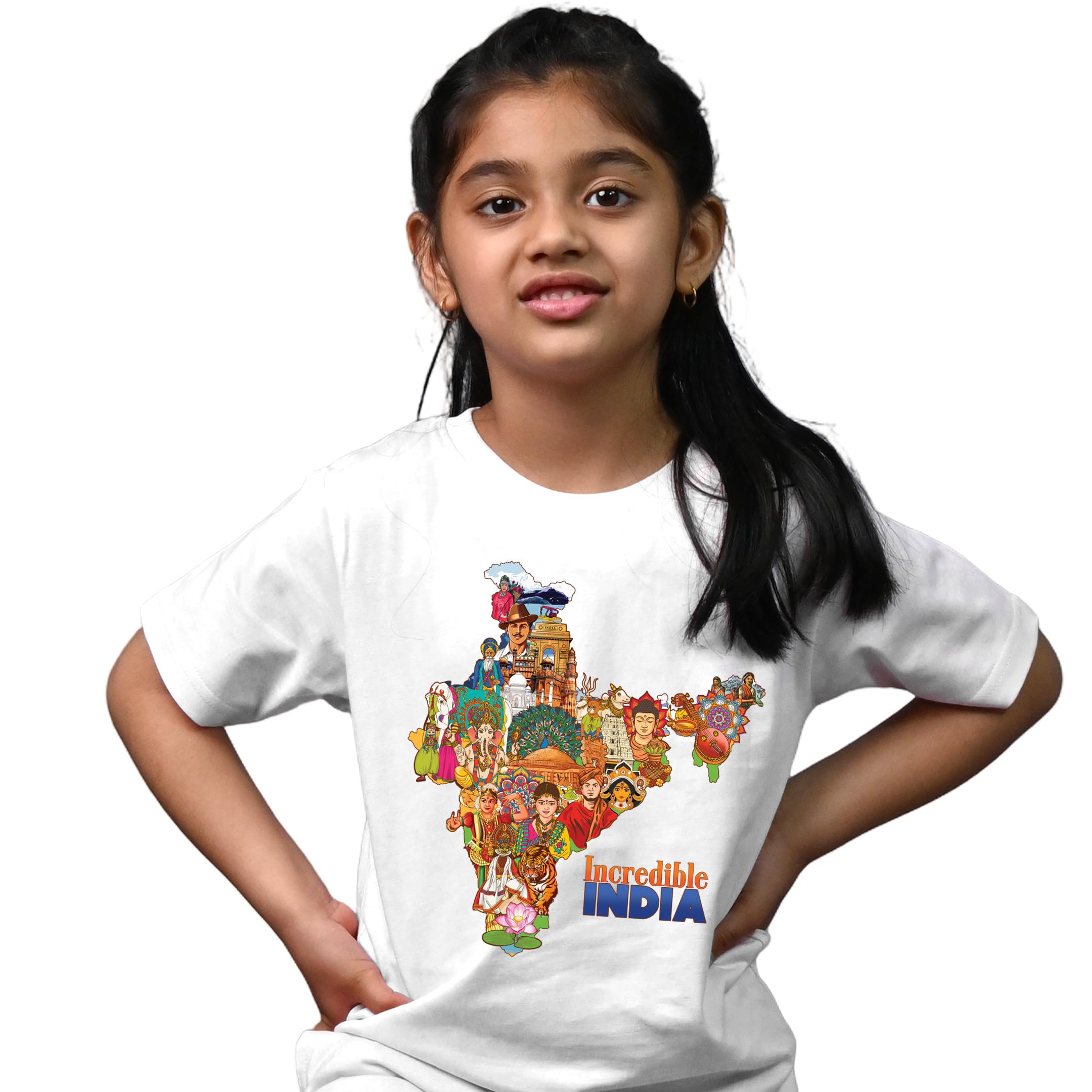 Boys and Girls Incredible India Printed Cotton Round Neck Regular Fit Independence Day T-Shirts - Kids Half Sleeve Tshirt for Independence Day.-image-1