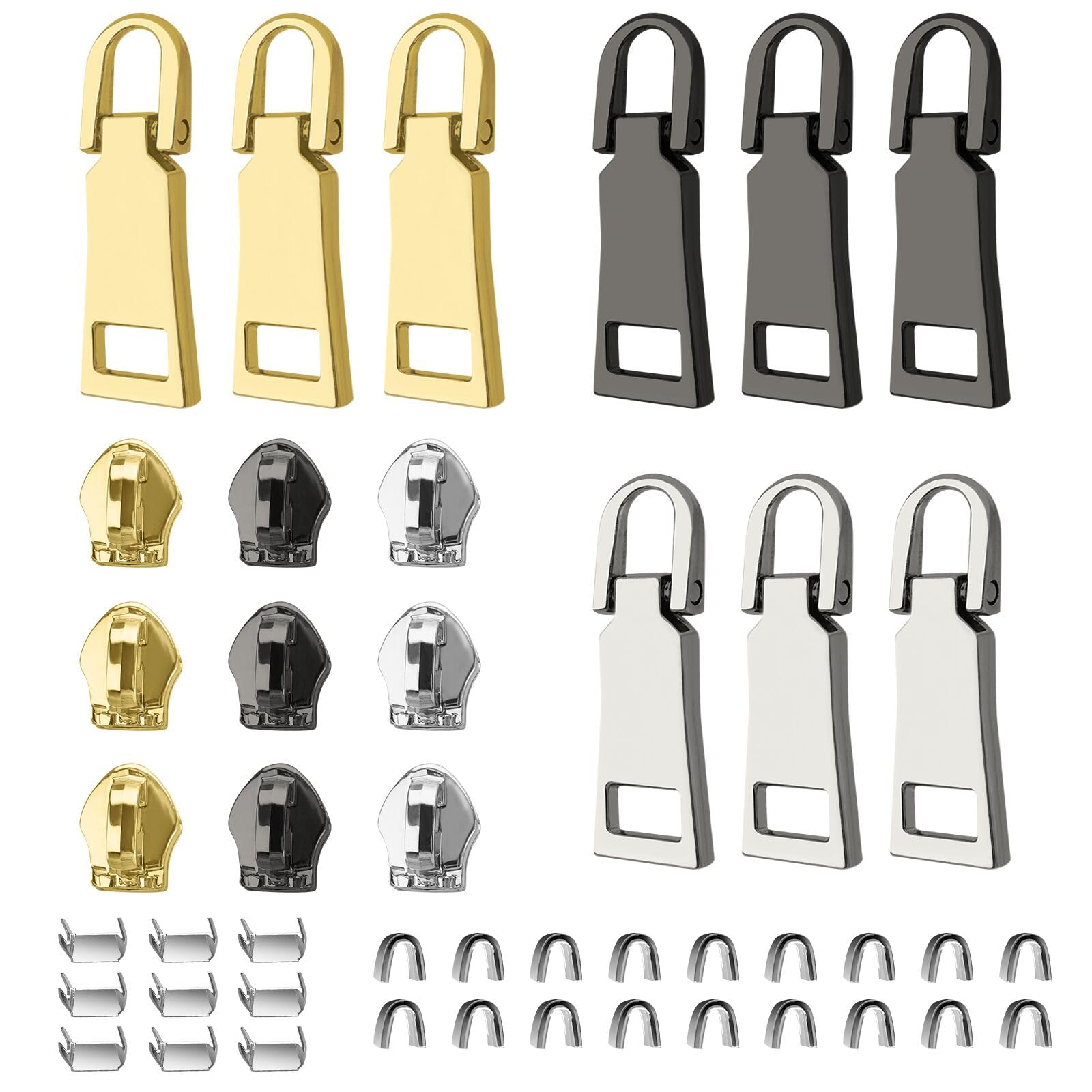 Kit de reparación de cremallera (45 piezas), kit universal de reemplazo de cremallera #5, reemplazo de tirador de cremallera, kit de reparación de cremallera para chaquetas, abrigos, botas, mochilas,