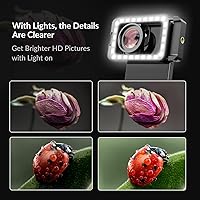 Vista 2 de Lente macro APEXEL de 15X para iPhone con luz de relleno LED, Samsung, teléfono Android, con clip de lente universal