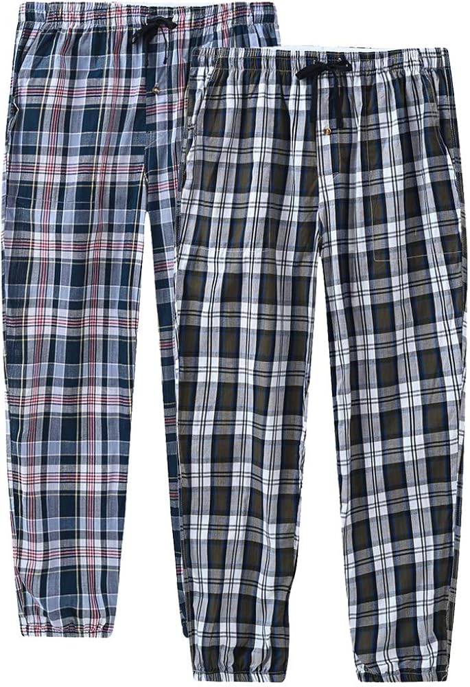 JINSHI Mens Pajama Pant Lounge Pants Sleepwear Pants Soft Cotton Plaid Lounge Pants with Pockets
