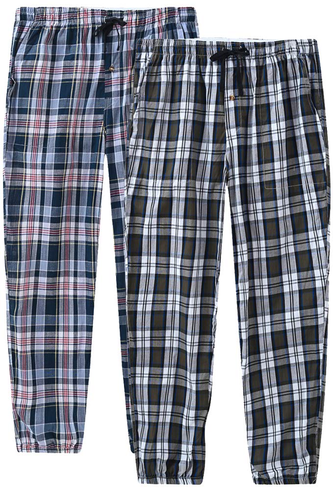 Mens Pajama Bottoms Sleepwear Soft Cotton Plaid Lounge Wear Pants