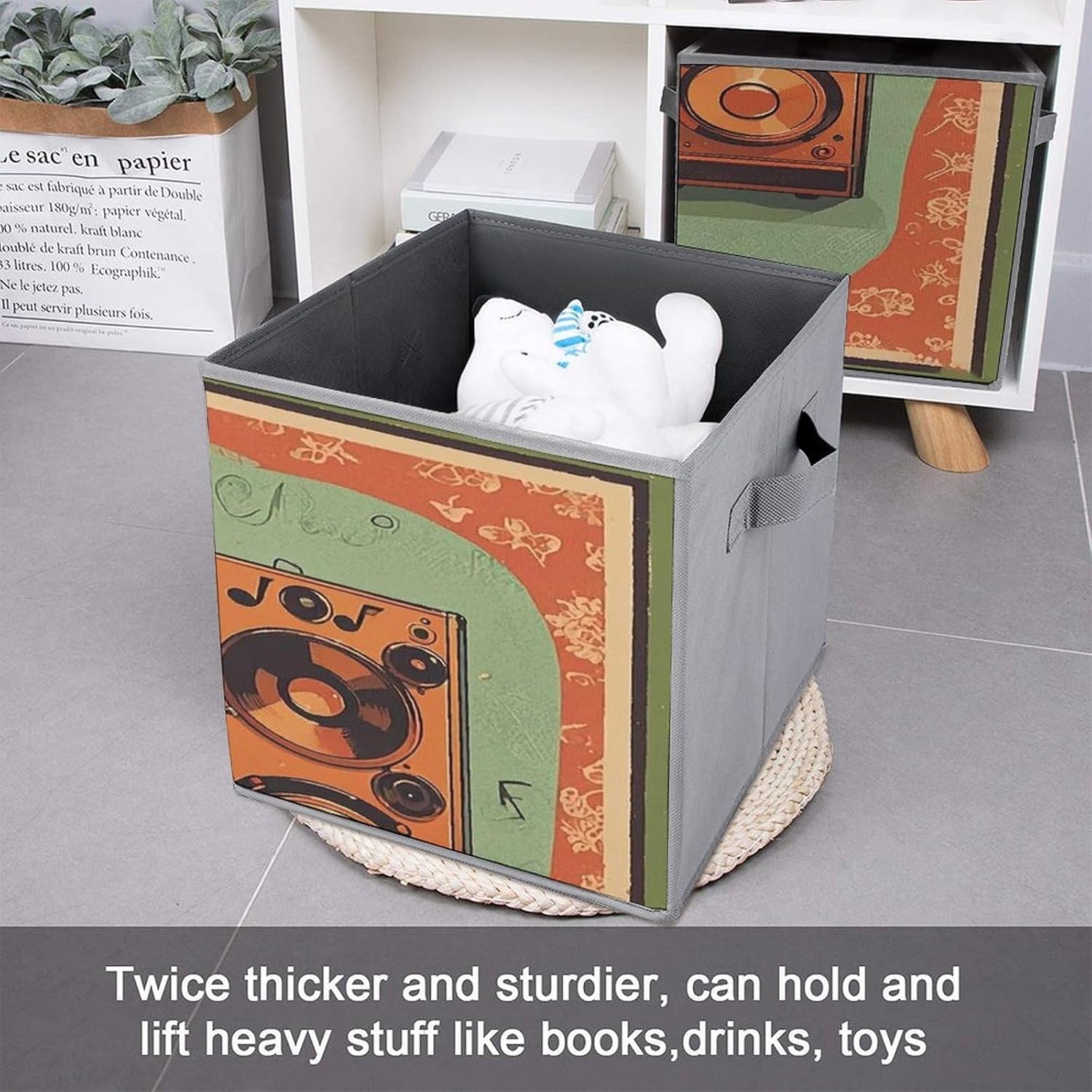 Multi Use Organizer Bins, Jazz Music Equipment with Vintage Background Printed Storage Bins, Foldable Storage Baskets Are Suitable For Bedrooms, Offices, And Cars