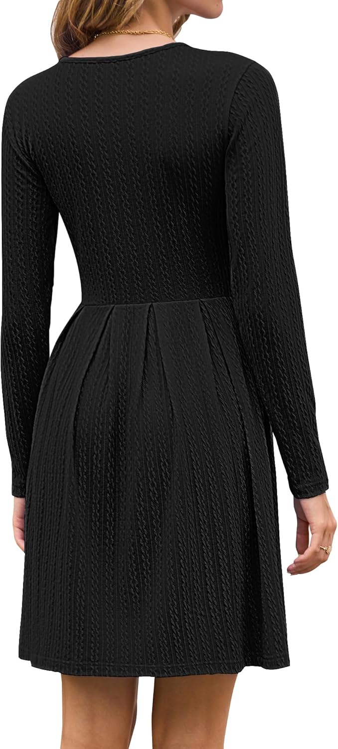 AUSELILY Long Sleeve Dress Women 2025 Crew Neck Fall Dresses Casual Knee Length Dress with Pockets - Image 5