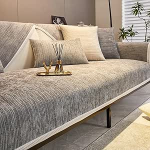 Gluhbirnen Sofa Überzug Chenille – Rutschfester Bezug Für Couch & Sessel | Milchweiß, 90x120 Cm