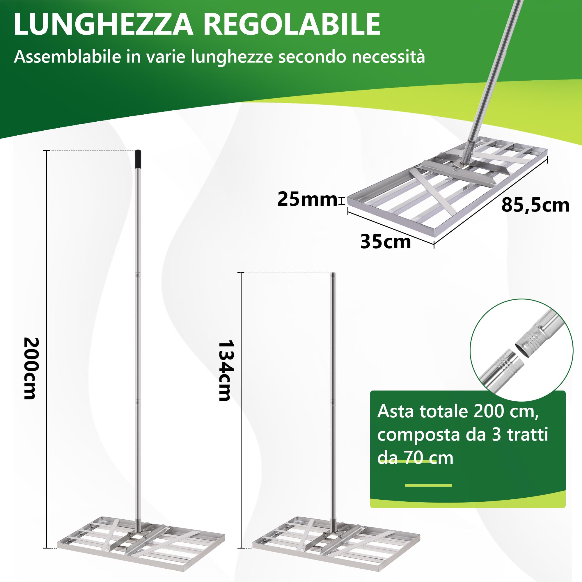 Raschietto XXL 85x35 cm | Manico regolabile 2 m | Rase Rase Rase Sanden Topdressing Superfici Lawn Leveler Giardino Livellamento