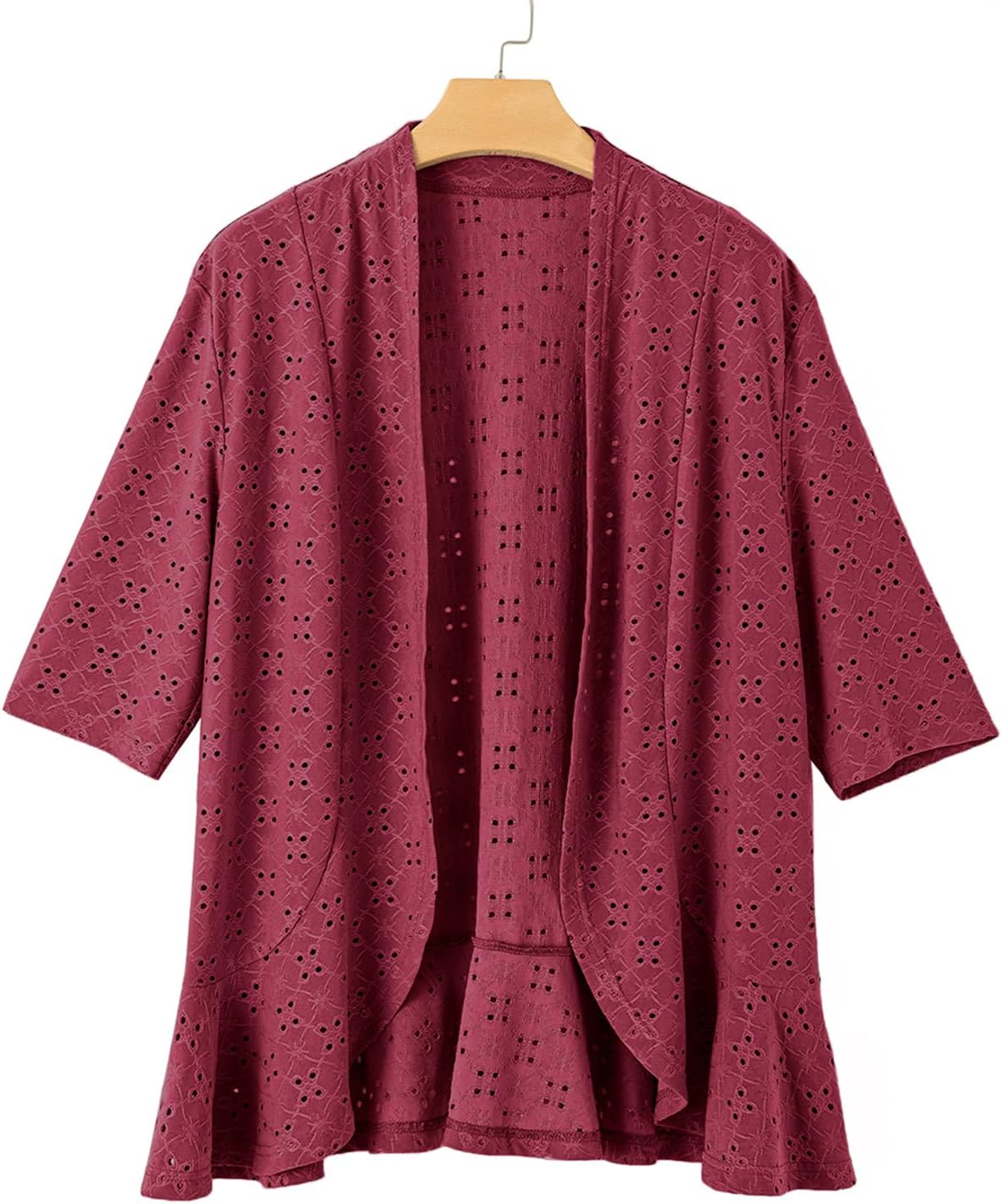 Sidefeel Lightweight Summer Cardigan for Women Spring Netted Knit Ruffle Half Sleeve Kimono Cover Ups - Image 3