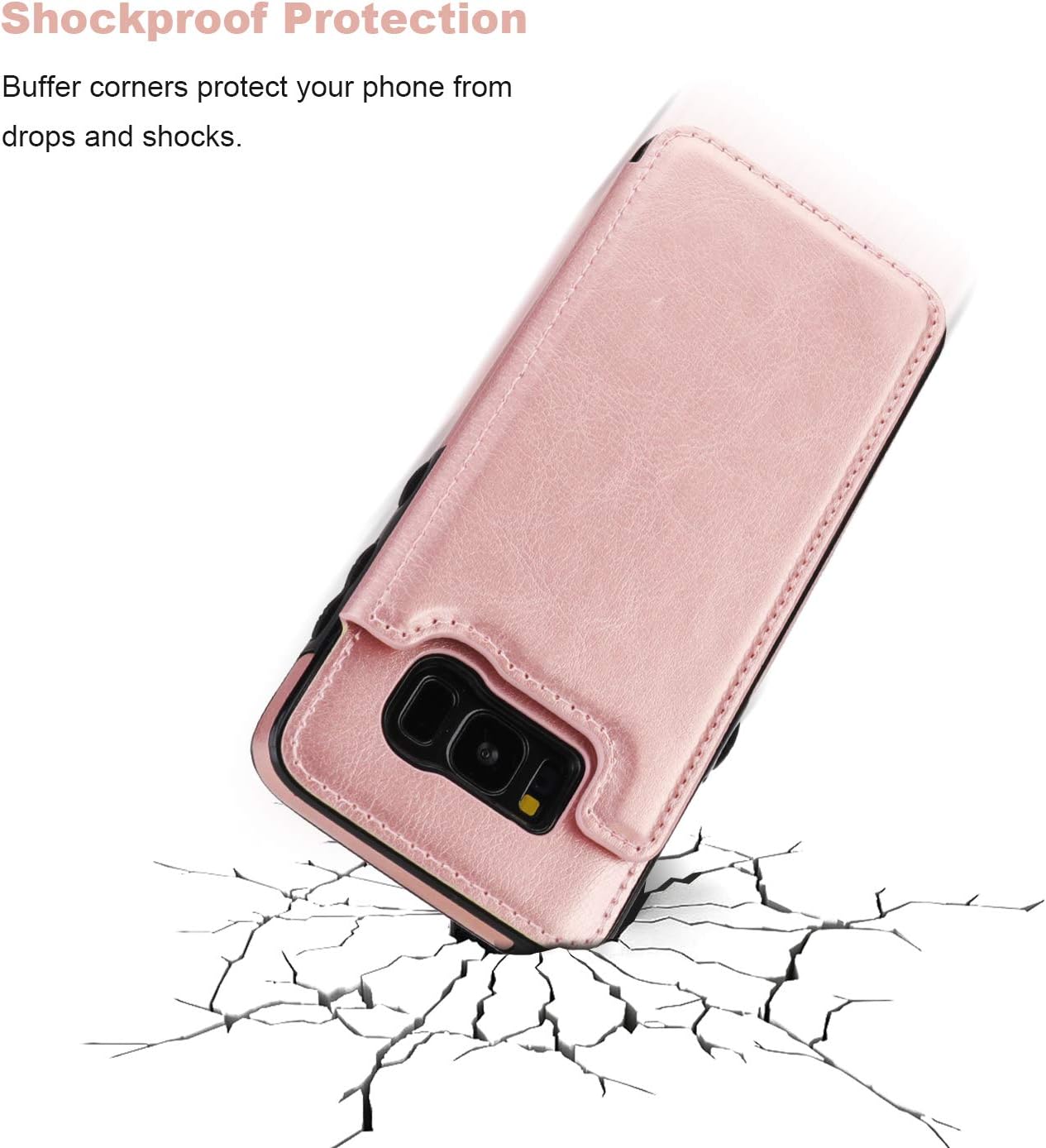 Vaburs S8 Case Wallet with Card Holder, Premium PU Leather Double Magnetic Buttons Flip Shockproof Protective Cover for Samsung Galaxy S8(Rose Gold)