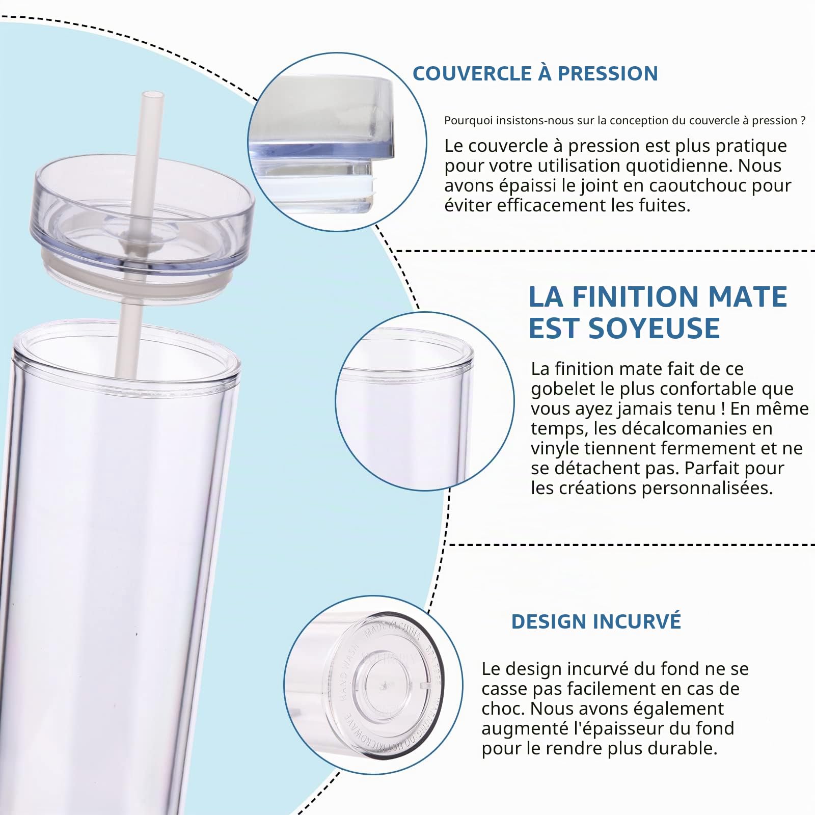 Volhoply 600ml Tumbler en Plastique Réutilisables Lot de 8,Tasse en Plastique à Double Paroi avec Couvercle et Paille,Gobelets à Café en Acrylique de Matte Libre BPA pour Soirées,Cadeaux(Clair,8 Set)